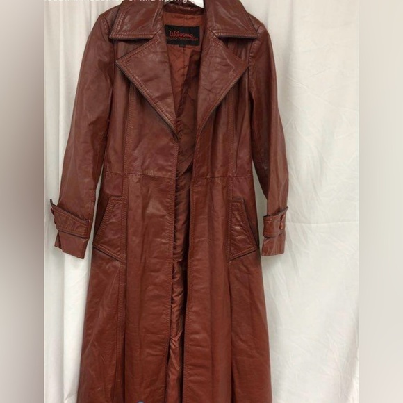 Beautiful Vintage 80-90’s Wilson Women's Leather brown Coat - Size 10 black trim - Picture 4 of 8